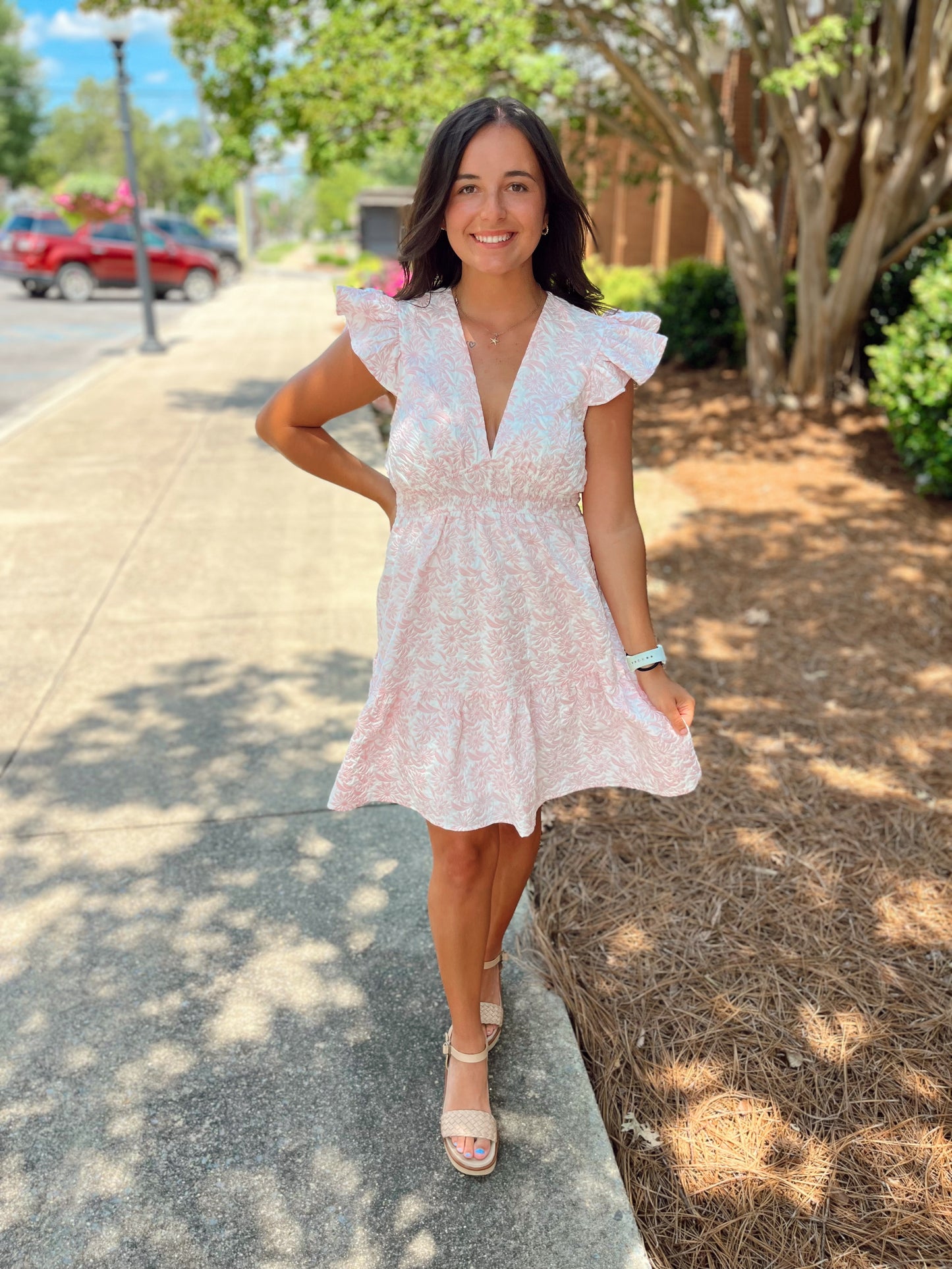 Woven Butterfly Sleeve Dress