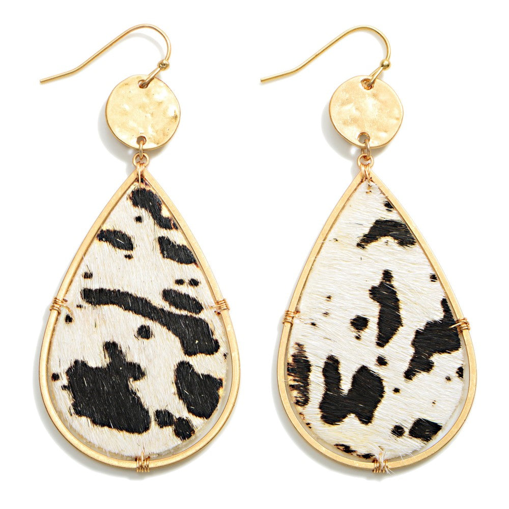 Cow Print Faux Fur Teardrop Earring