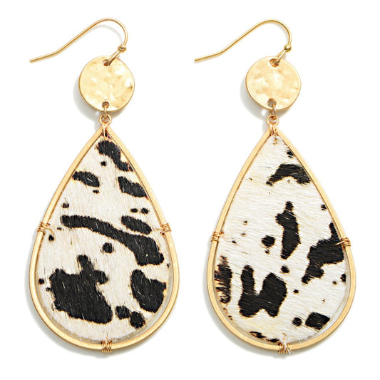 Cow Print Faux Fur Teardrop Earring