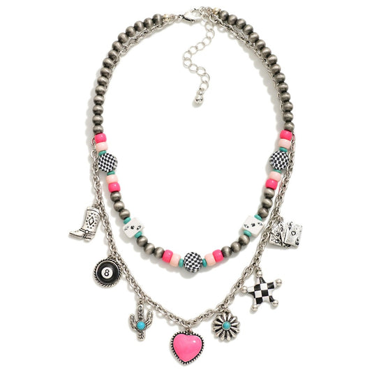 Layered Western Beaded Charm Necklace