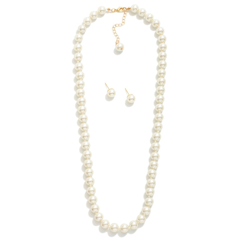 Pearl Necklace & Studs Set