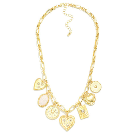 Gold Chain Link Heart Charm Necklace