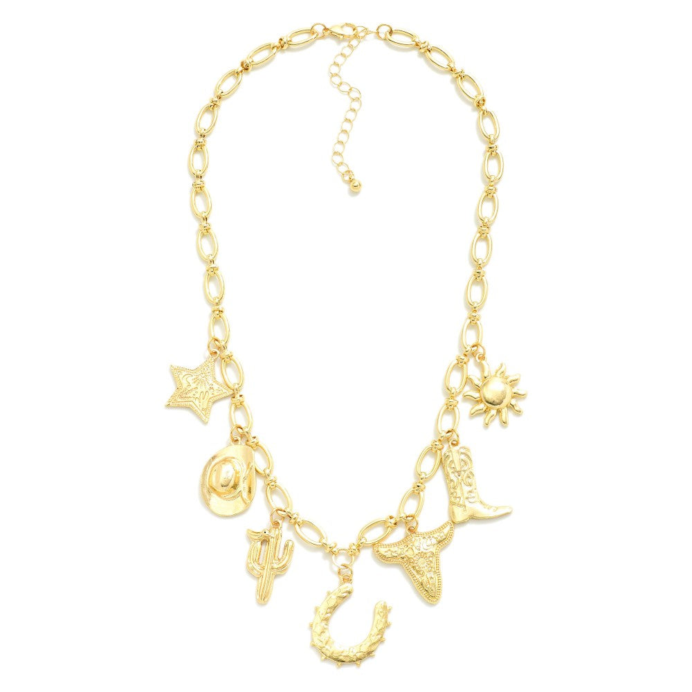 Gold Chain Link Western Charm Necklace
