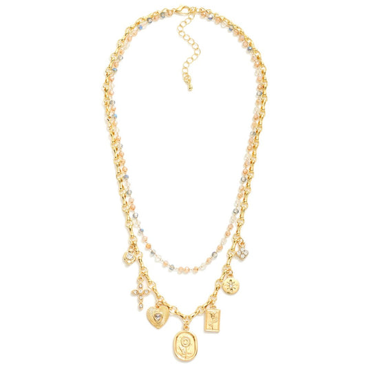 Gold Layered Beaded Charm Necklace