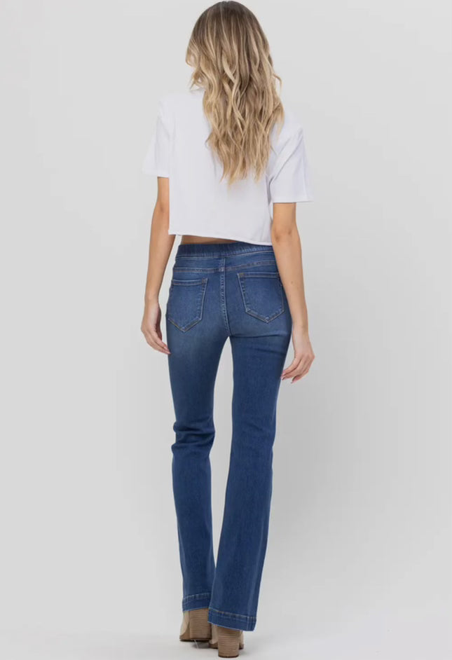 Jelly Mid Rise Pull On Flare Jeans