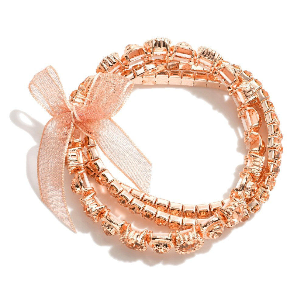 Set Of Three Rhinestone Bow Bracelets