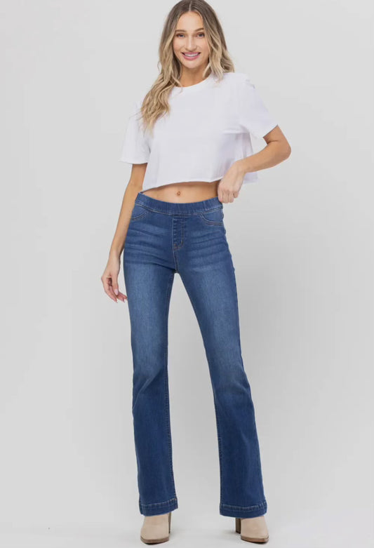 Jelly Mid Rise Pull On Flare Jeans