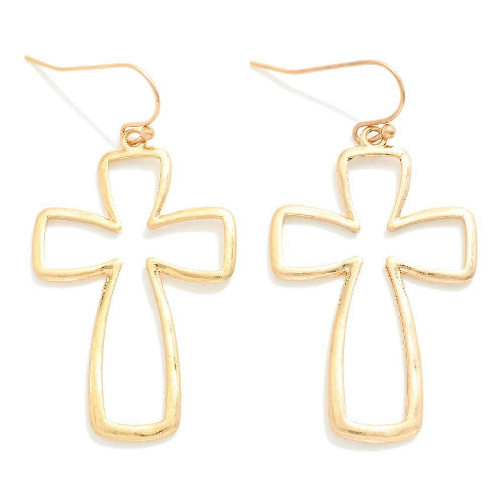 Rounded Metal Cross Earrings