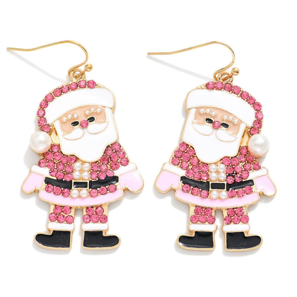 Rhinestone Pearl Santa Earrings