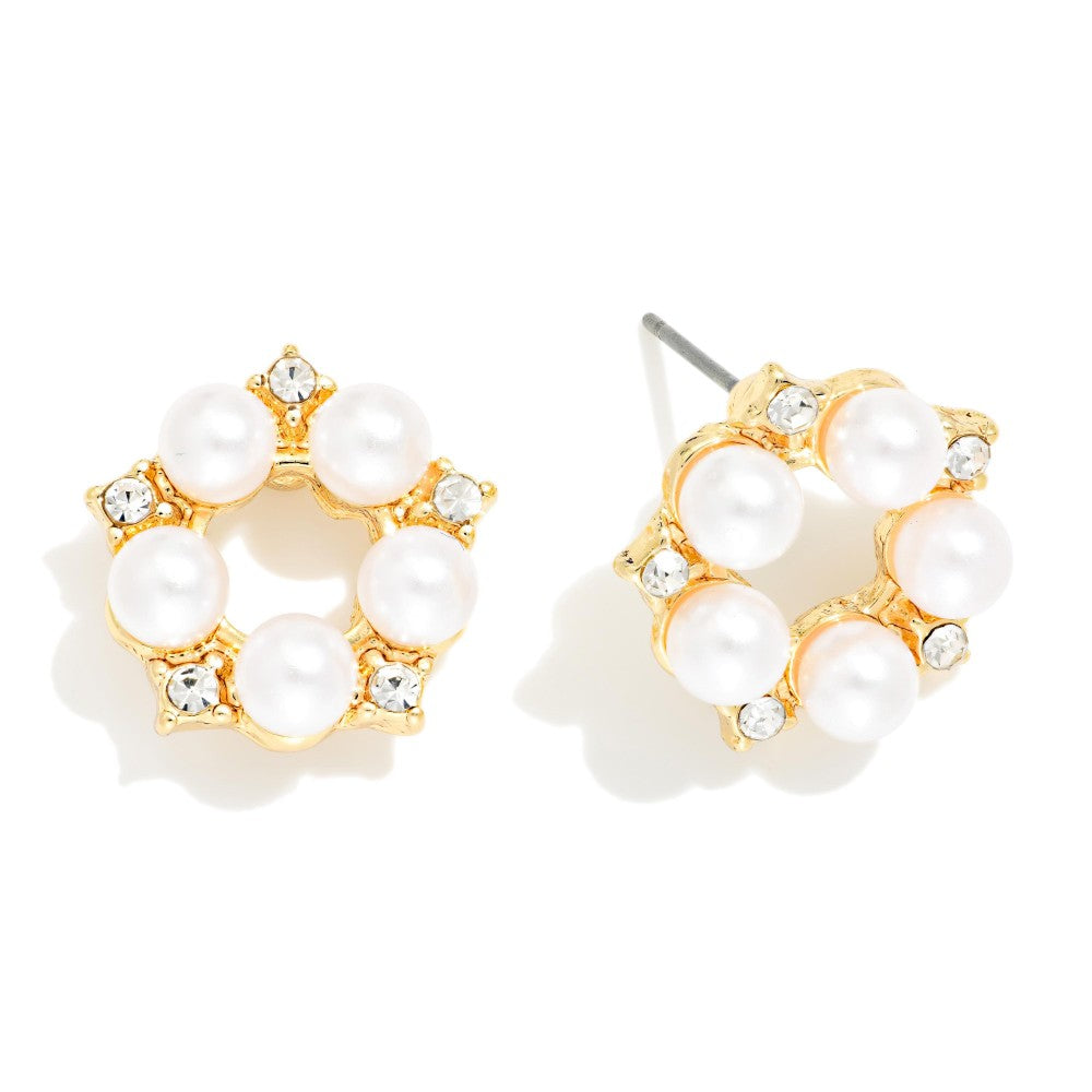 Circle Pearl & Rhinestones Earrings