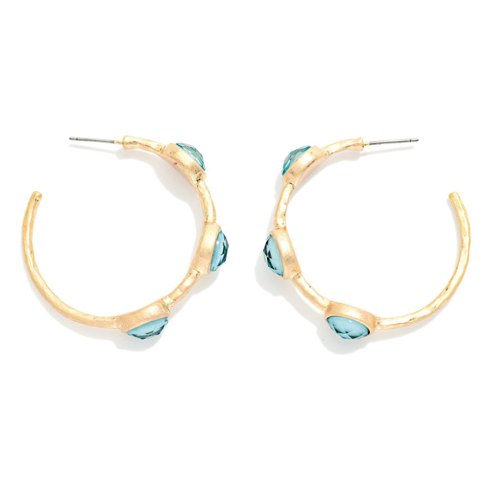 Oval Stones Gold Hoop