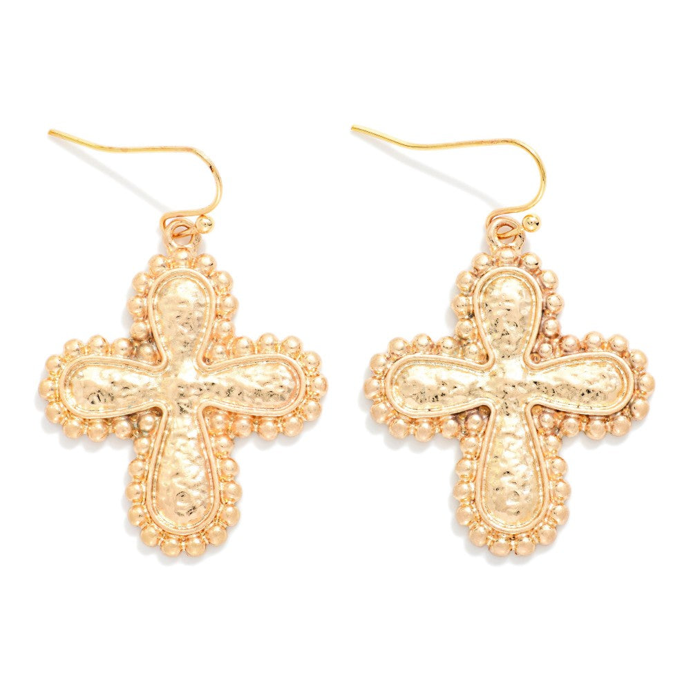 Rounded Studded Cross Earrings