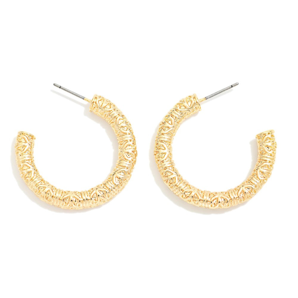 Gold Textured Tube Hoops