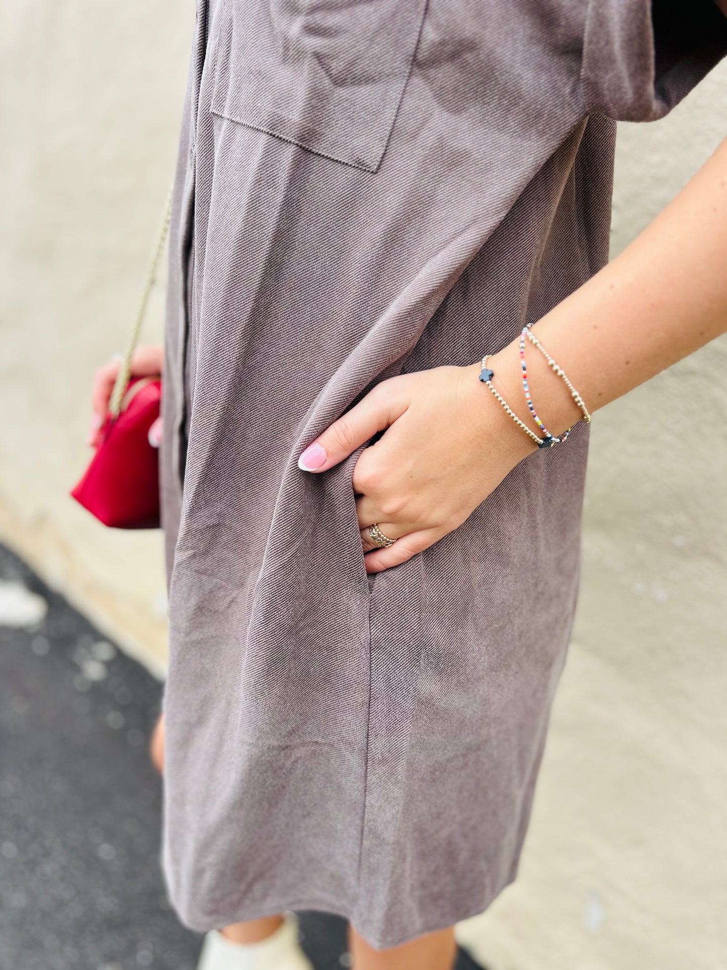 Suede Button Up Shirt Dress