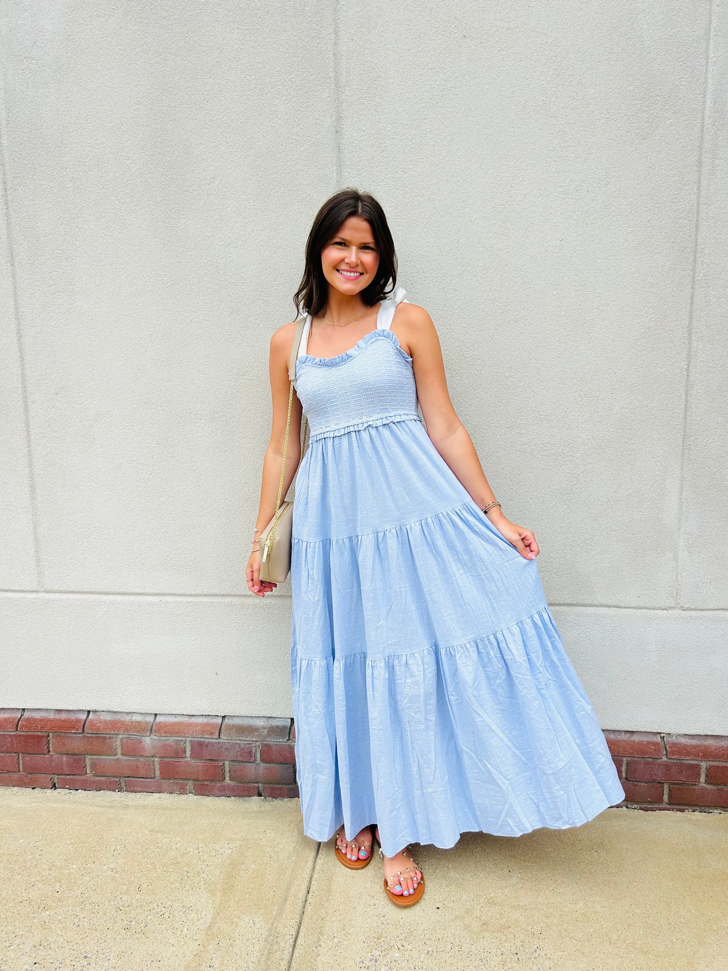 Smocking Tiered Woven Maxi Dress