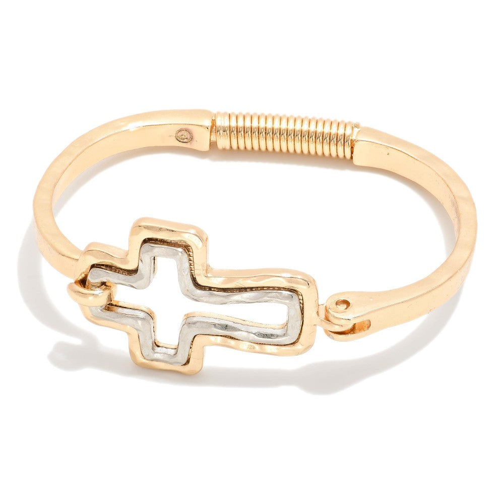 2-Toned Hammered Cross Bracelet