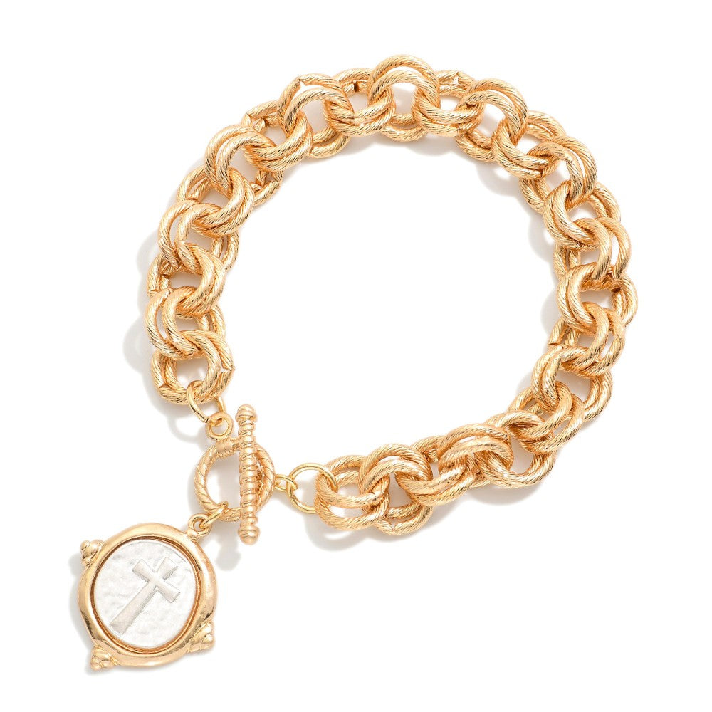 Gold Chain Cross Charm Bracelet