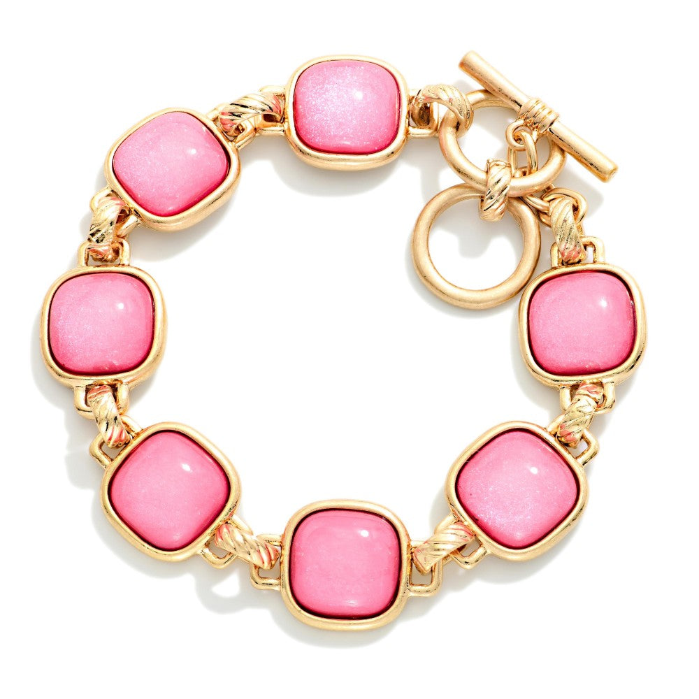 Gold Square Stones Toggle Bracelet
