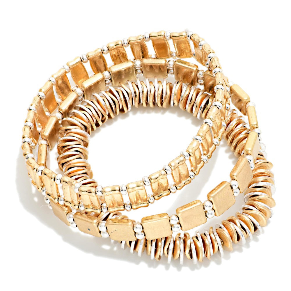 Two Tone Beaded Stretch Bracelets Set (3)