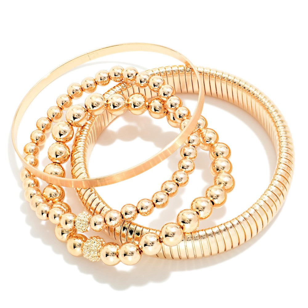 Gold Stretch & Bangle Bracelets Set (4)