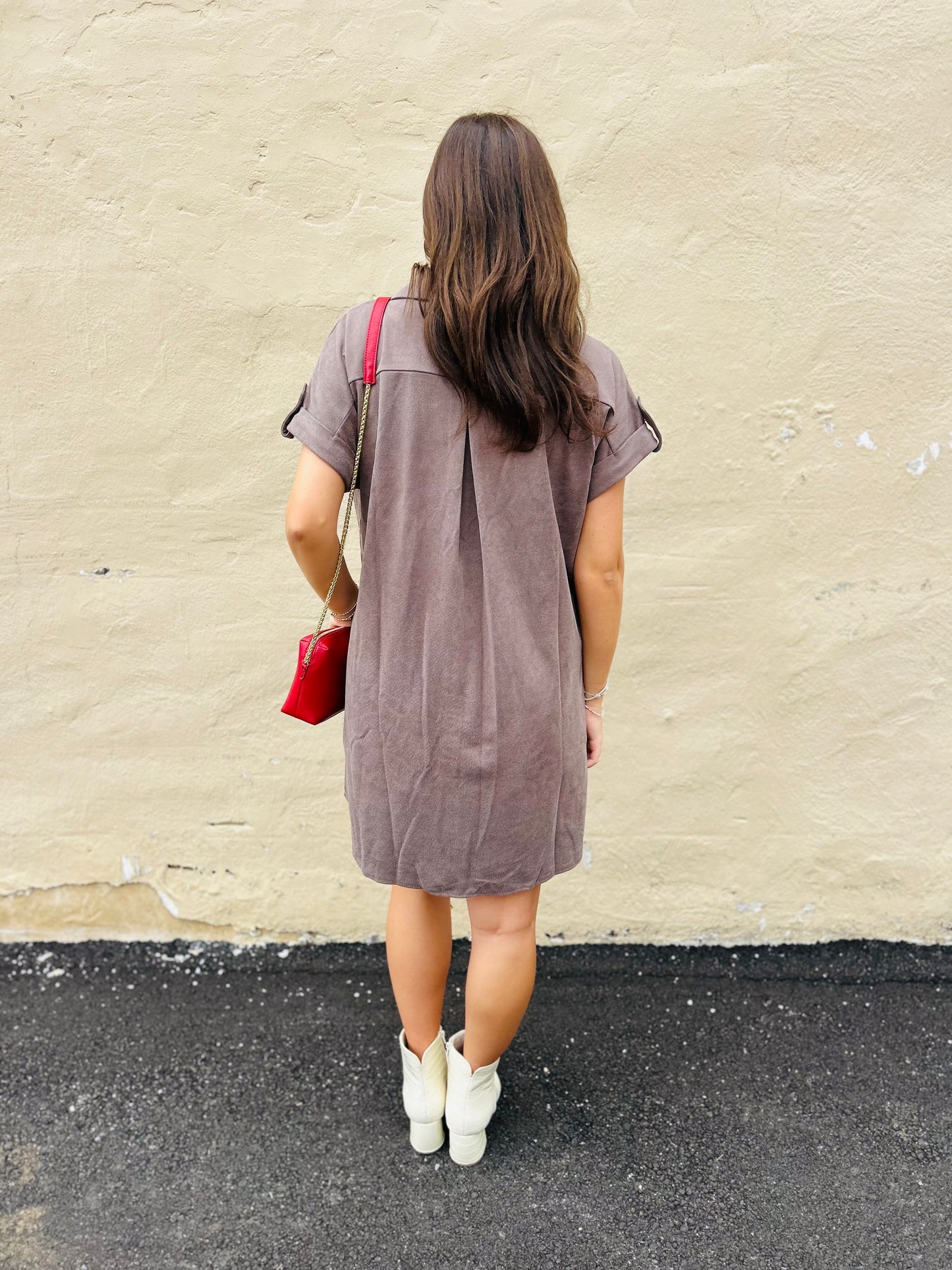 Suede Button Up Shirt Dress
