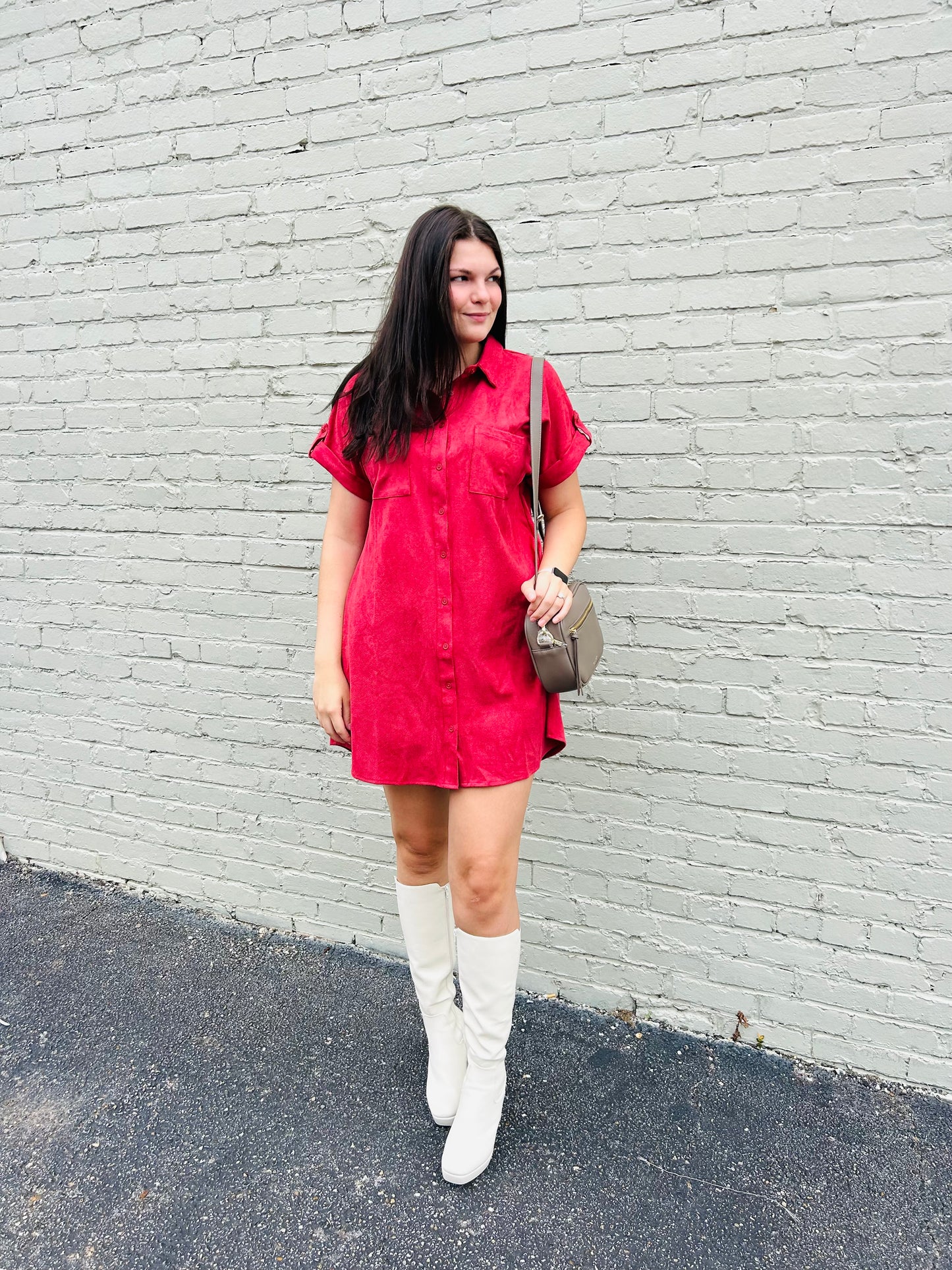 Suede Button Up Shirt Dress