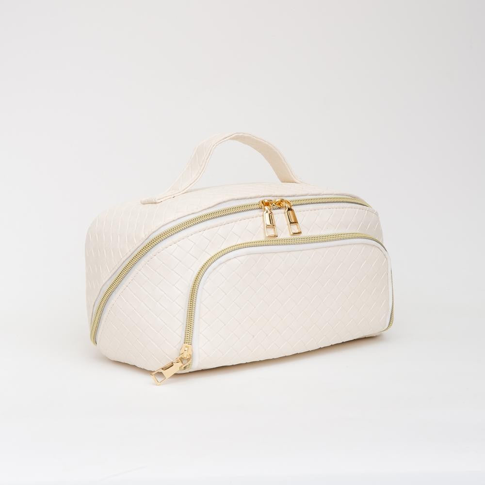 White Woven Travel Makeup Bag
