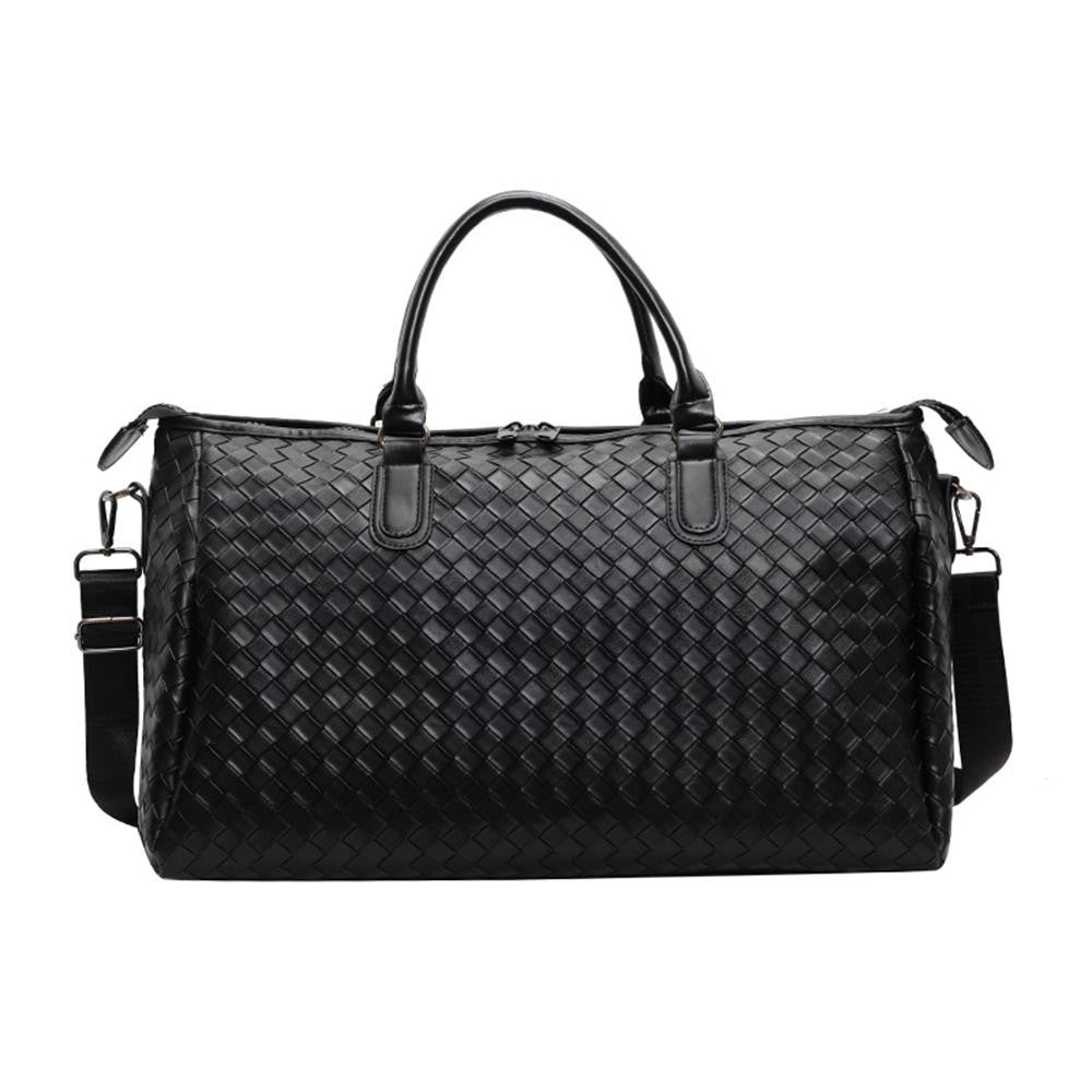 Black Woven Leather Duffle Bag