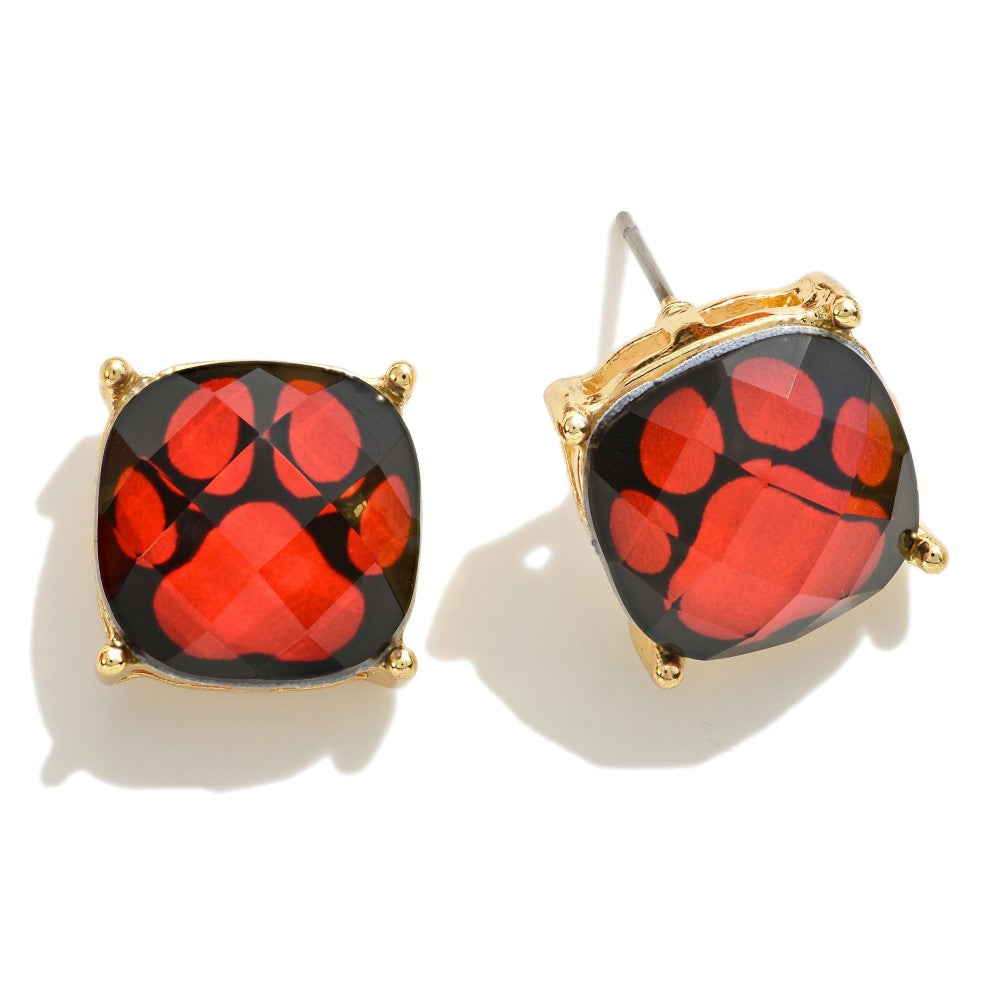 Square Paw Print Crystal Stud Earring