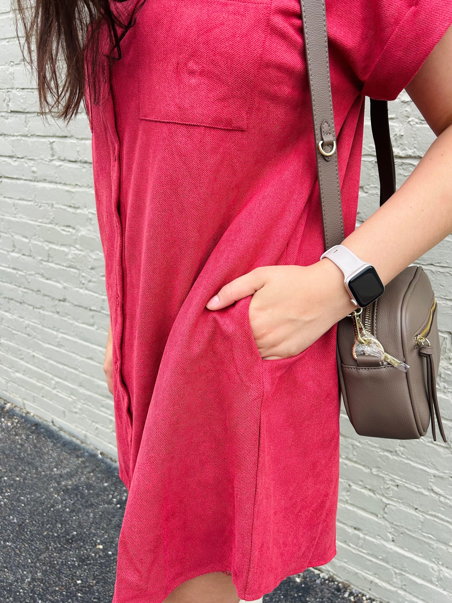 Suede Button Up Shirt Dress