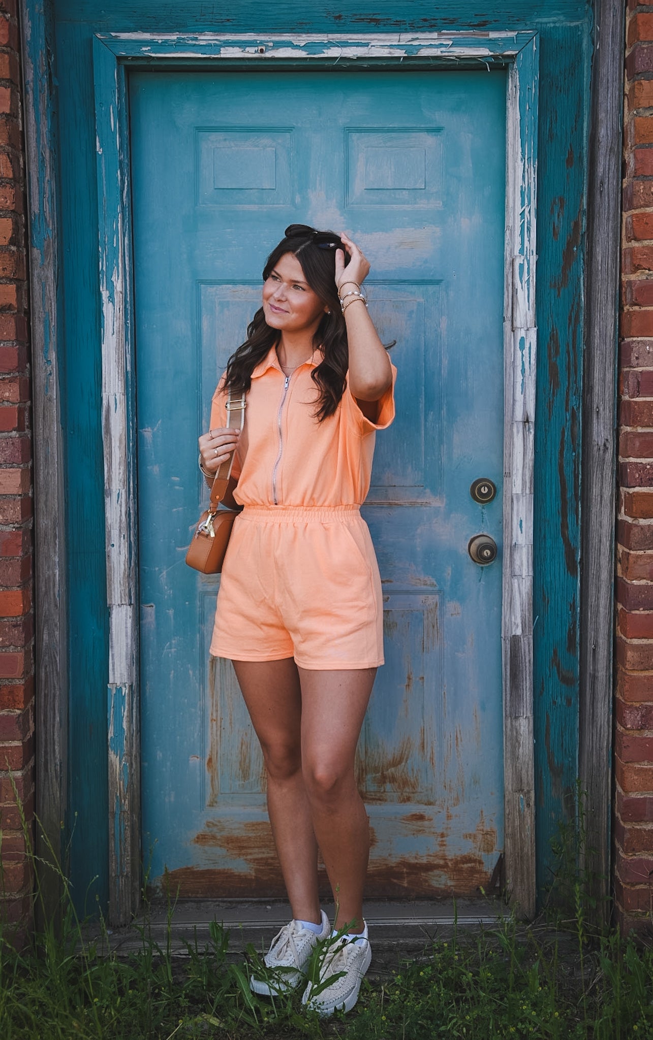 Terry Romper With Half Zipper