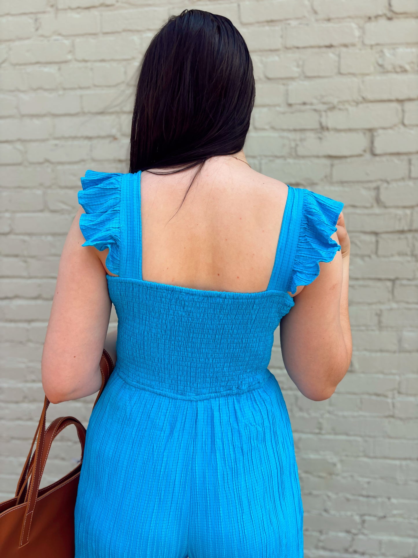 Blue Smocked Jumpsuit