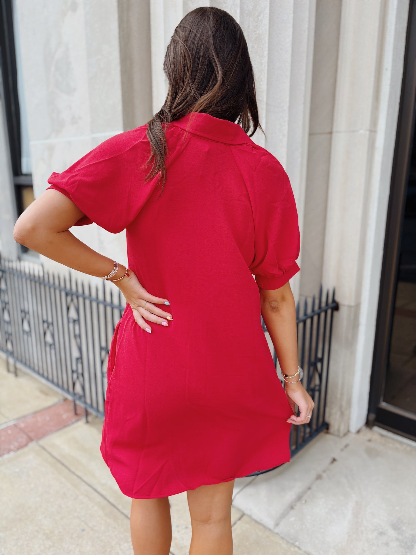Red Button Down Mini Dress