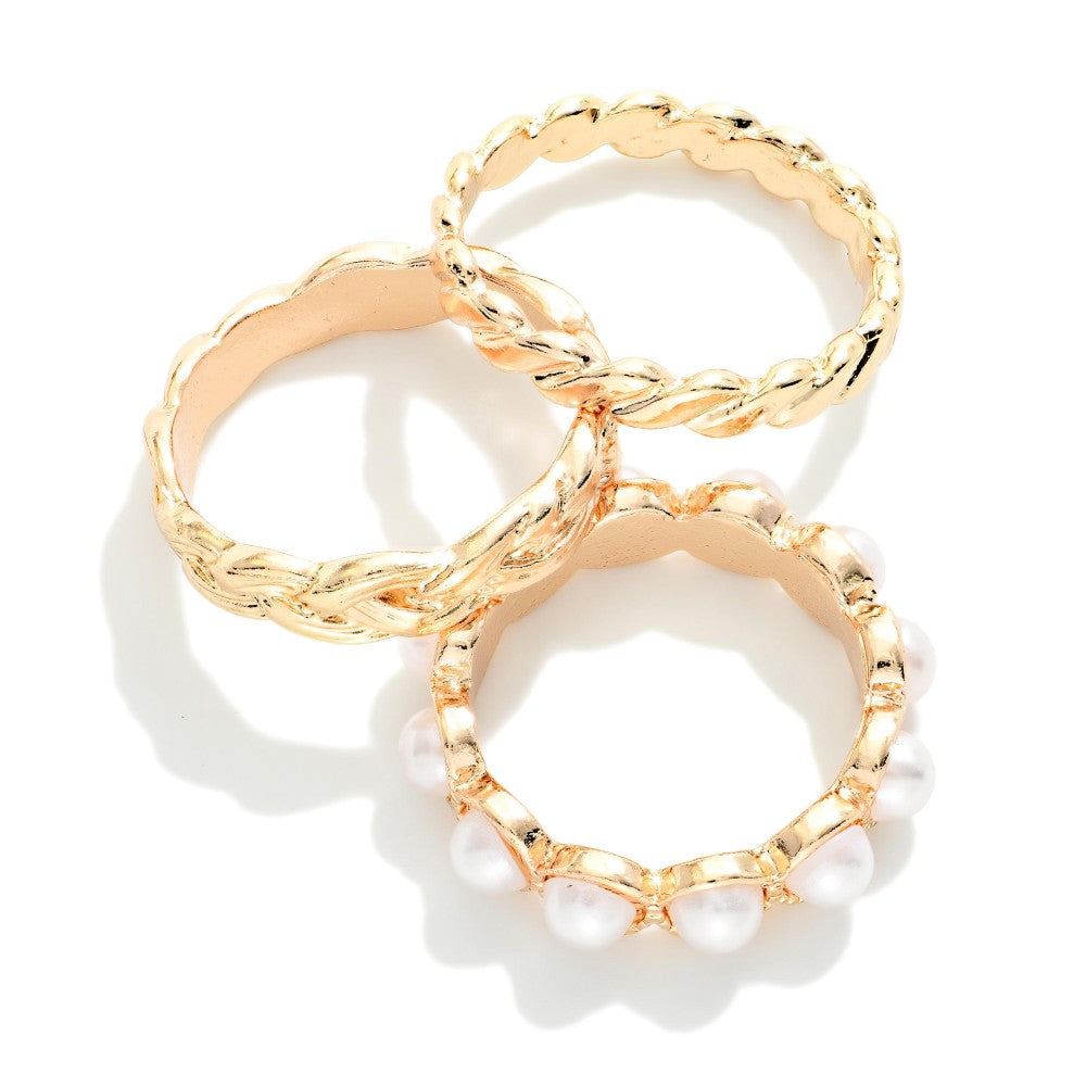 Gold & Pearls Stackable Rings Set