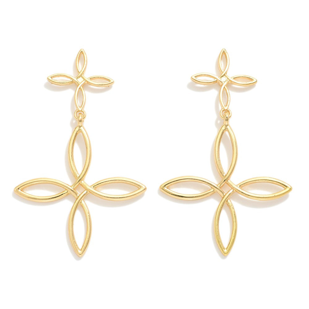 Metal Tone Infinity Clover Drop Earring With Clover Metal Post