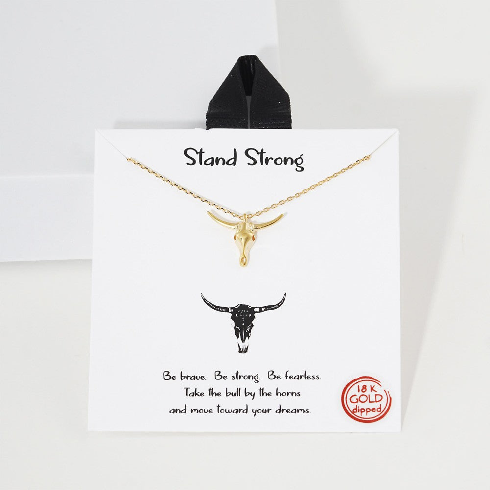 Dainty Chain Link Necklace Featuring Cow Skull Pendant