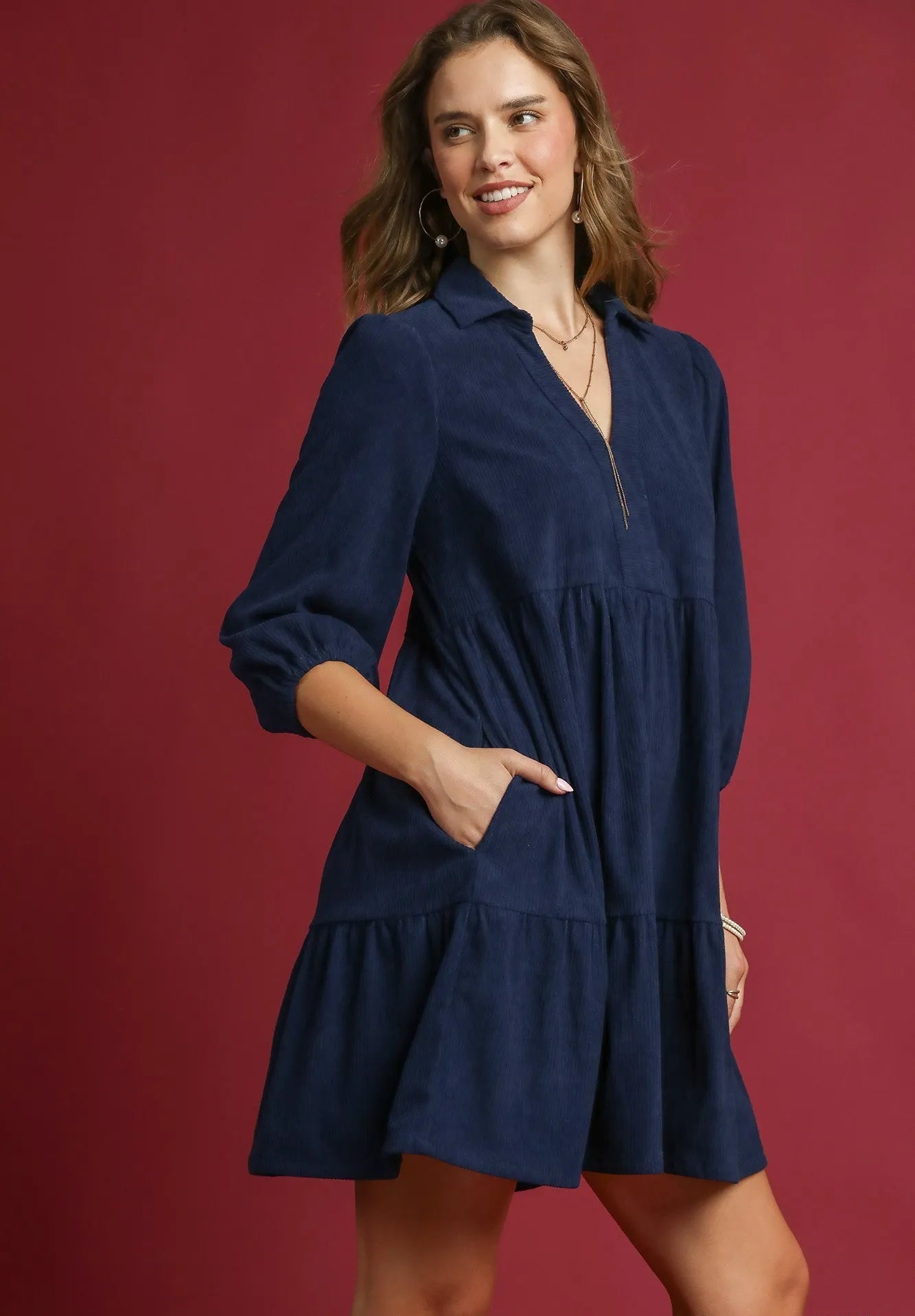 Navy Corduroy Babydoll Dress