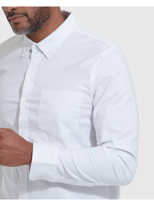 Long Sleeve Button Up Shirt | Stretch Oxford | White