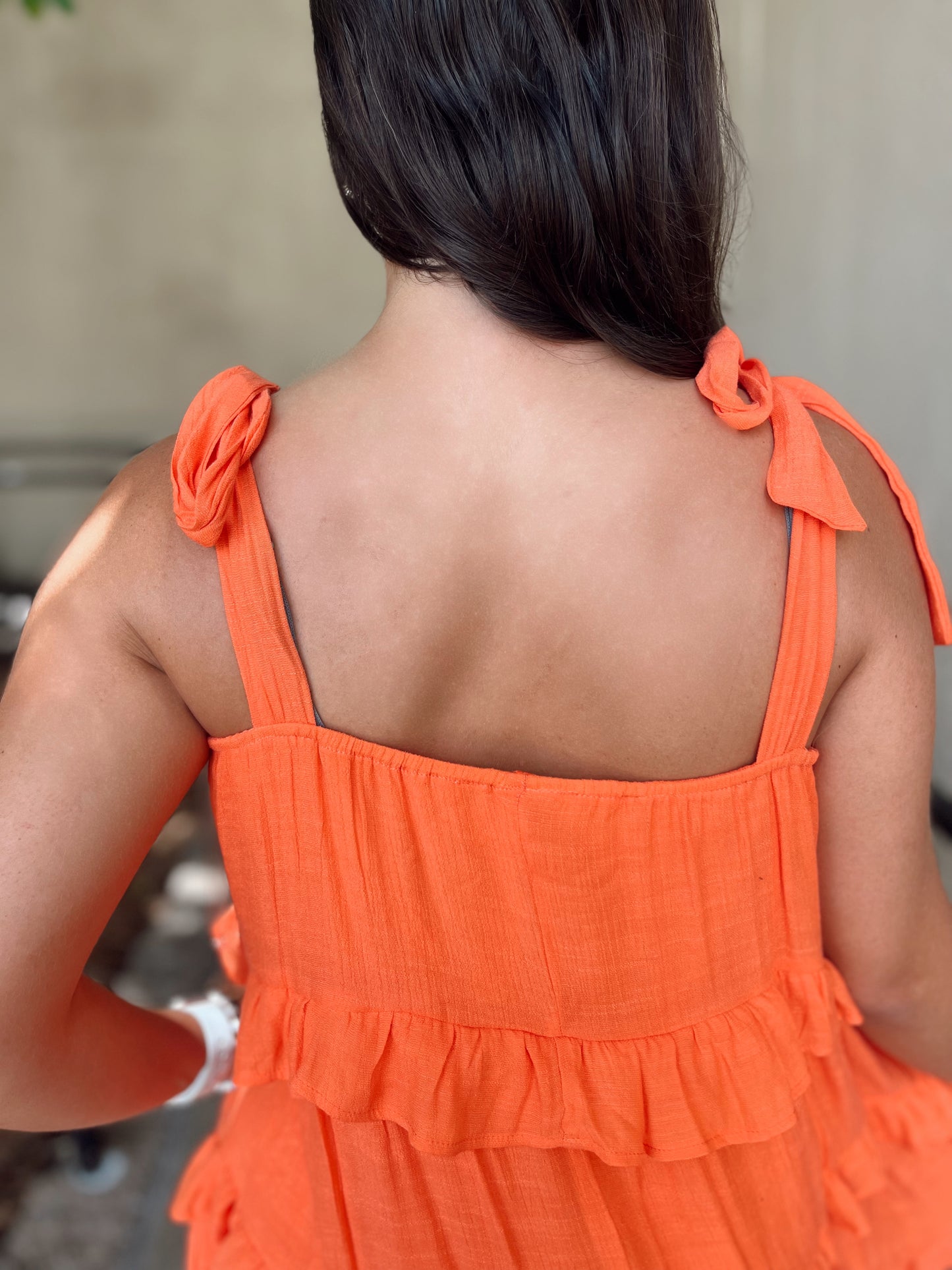 Self Tie Straps Ruffle Tiered Mini Dress