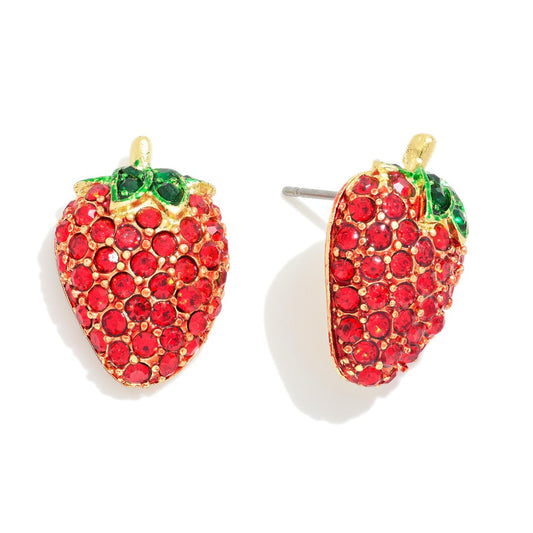 Rhinestone Strawberry Stud Earrings
