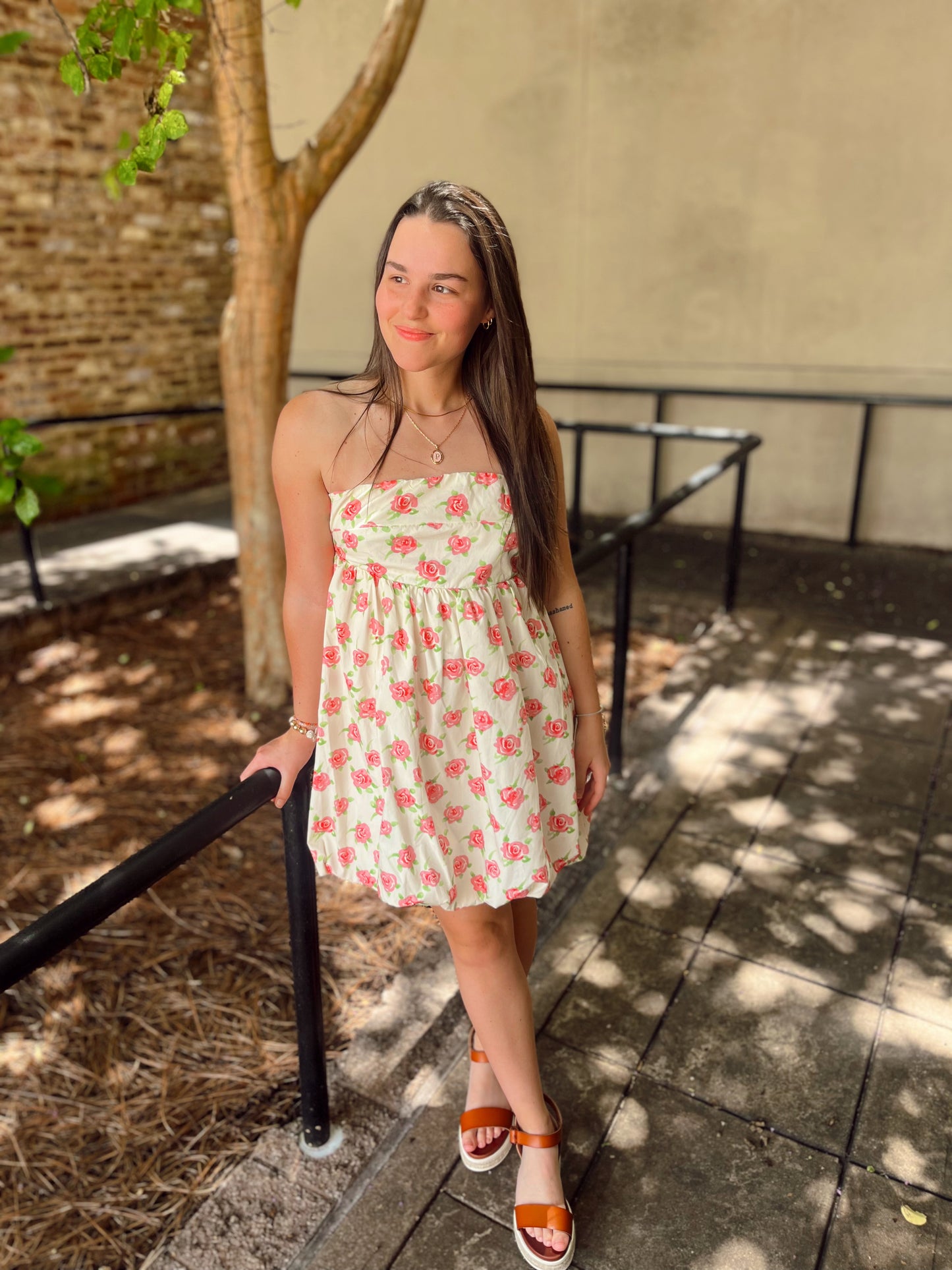Floral Strapless Bubble Hem Mini Dress