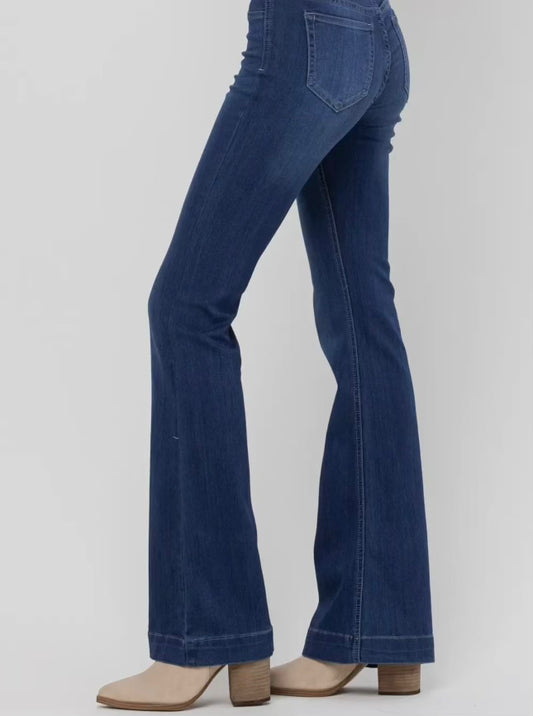Jelly Plus Dark Denim Pull On Flare Jeans