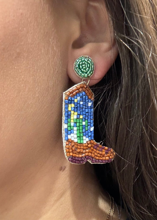 Beaded Cowboy Boot Earrings