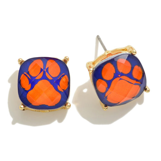 Square Paw Print Crystal Stud Earring