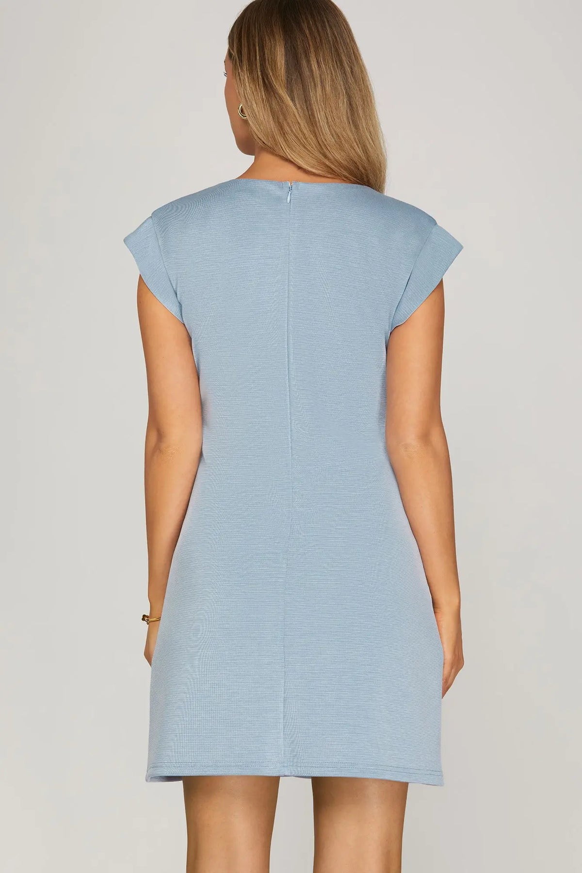 Blue Knit Button Down Mini Dress