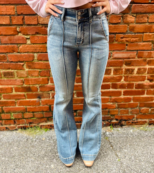 High Waisted Trouser Flare Jeans