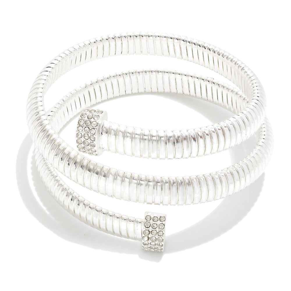 Cubic Zirconia Pave Ribbed Cuff Bracelet