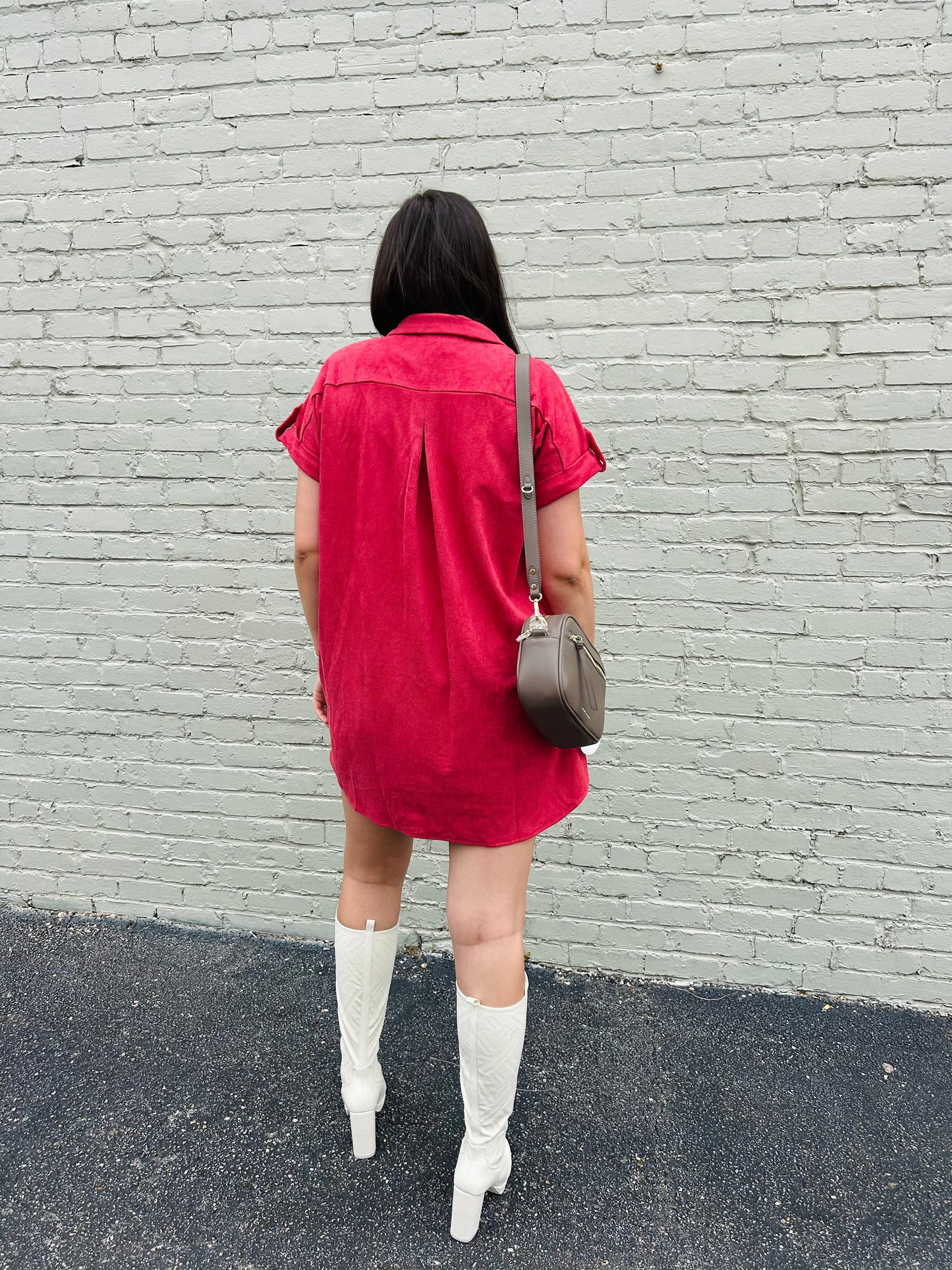 Suede Button Up Shirt Dress