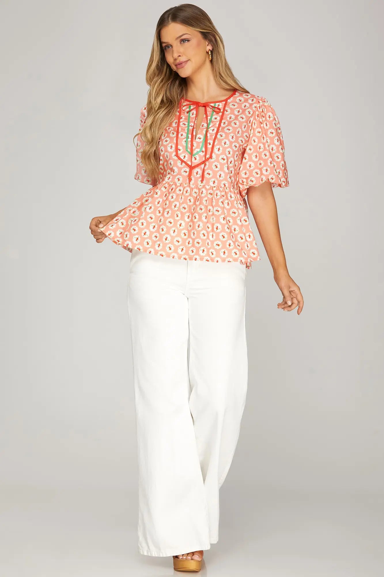 Peach Contrast Baby Doll Top