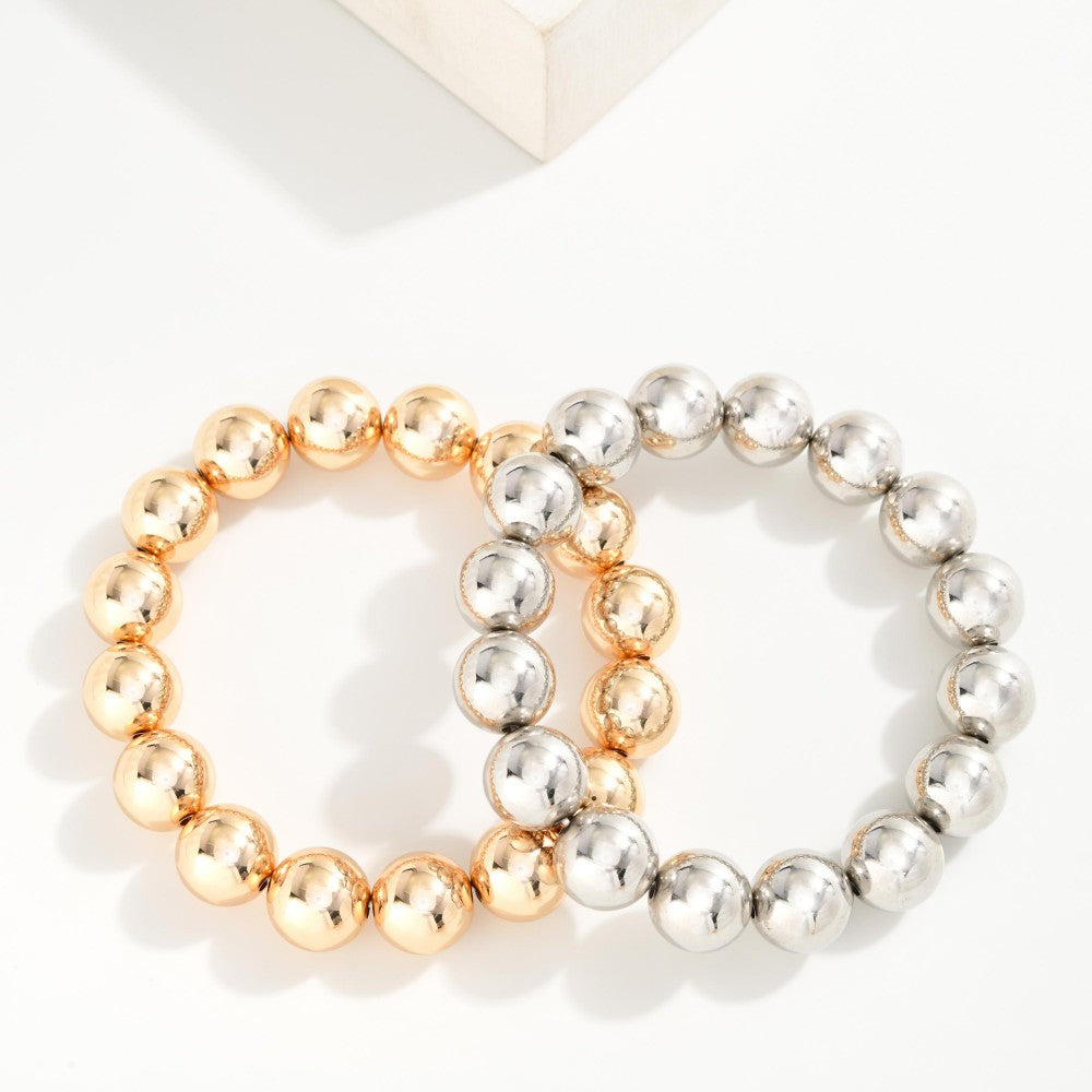 Metal Tone Beaded Stretch Bracelet